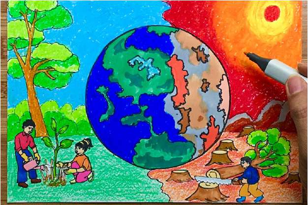 Vẽ tranh bảo vệ môi trường trái đất ấn tượng nhất (ảnh 3)