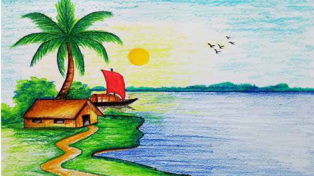 Vẽ tranh đề tài phong cảnh quê hương lớp 9 đơn giản (ảnh 2)