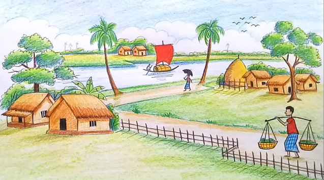 Vẽ tranh đề tài phong cảnh quê hương lớp 9 đơn giản (ảnh 4)