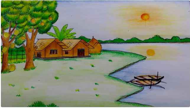 Vẽ tranh phong cảnh quê hương lớp 7 đơn giản nhất