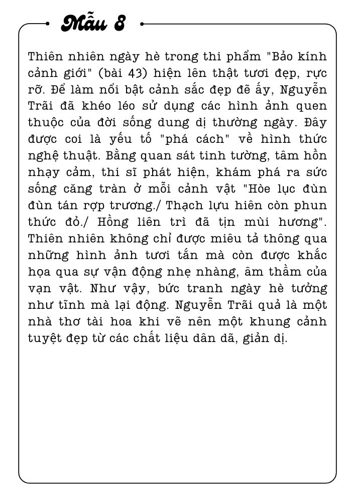 Viết đoạn văn khoảng 150 chữ phân tích một yếu tố phá cách trong Bảo kính cảnh giới bài 43