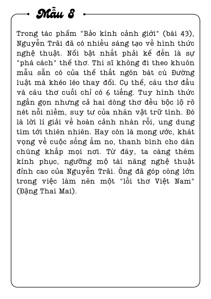 Viết đoạn văn khoảng 150 chữ phân tích một yếu tố phá cách trong Bảo kính cảnh giới bài 43