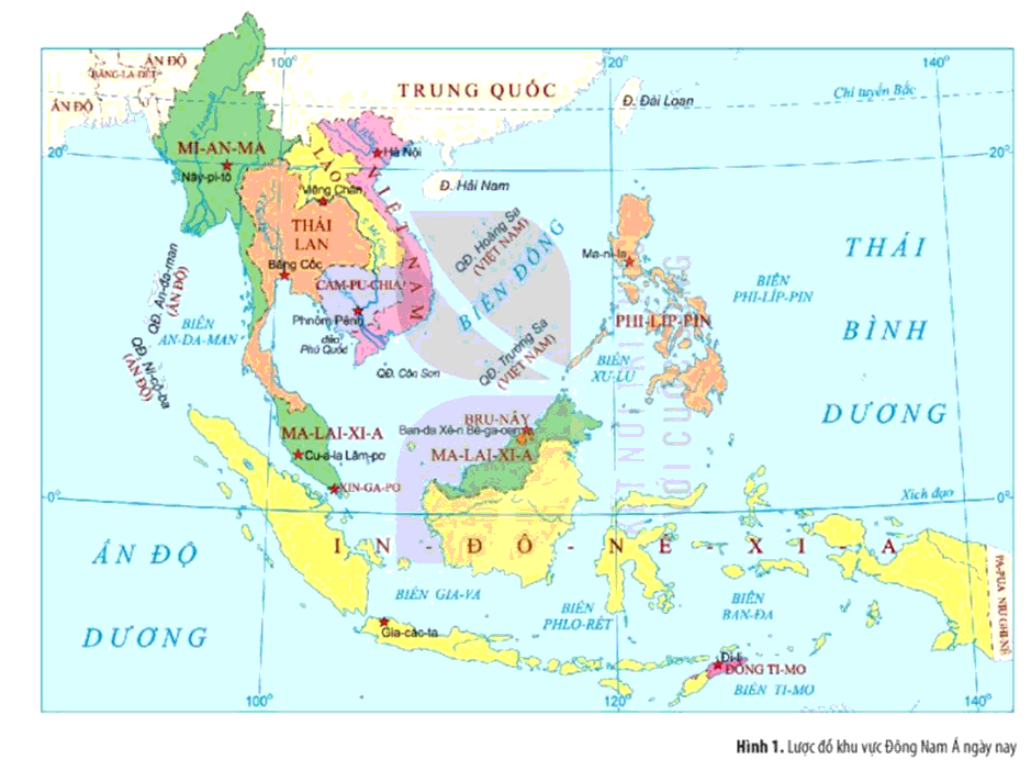 Xác định trên lược đồ (Hình 1, tr.77) các nước Đông Nam Á lục địa và Đông Nam Á hải đảo. Xác định và nêu nhận xét của em về vị trí địa lí khu vực Đông Nam Á