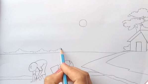 Soạn Mĩ thuật lớp 9: Cách vẽ tranh đề tài phong cảnh quê hương lớp 9 đơn giản (ảnh 5)