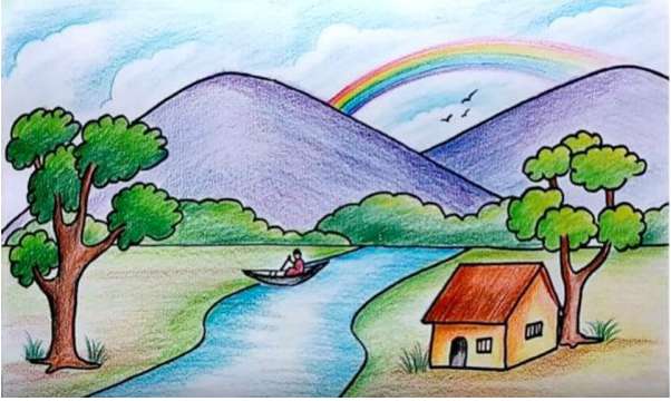 Soạn Mĩ thuật lớp 9: Cách vẽ tranh đề tài phong cảnh làng quê Việt Nam đẹp (ảnh 2)