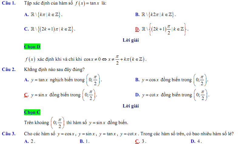 Đề kiểm tra 1 tiết Toán 11 Chương 1 Đại số - Đề 4 - Toploigiai