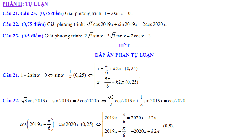 Đề kiểm tra 1 tiết Toán 11 Chương 1 Đại số - Đề 4 - Toploigiai