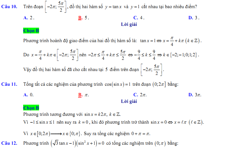 Đề kiểm tra 1 tiết Toán 11 Chương 1 Đại số - Đề 4 - Toploigiai