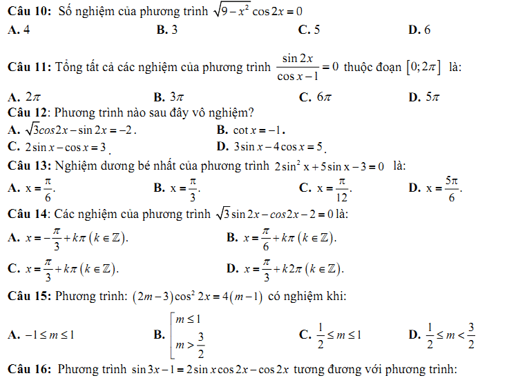 Đề kiểm tra 1 tiết Toán 11 Chương 1 Đại số - Đề 5 - Toploigiai