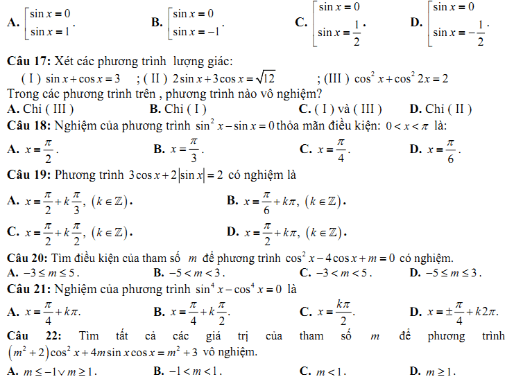 Đề kiểm tra 1 tiết Toán 11 Chương 1 Đại số - Đề 5 - Toploigiai