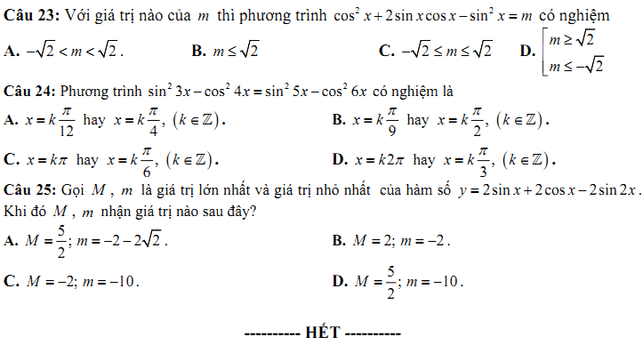 Đề kiểm tra 1 tiết Toán 11 Chương 1 Đại số - Đề 5 - Toploigiai