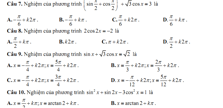 Đề kiểm tra 1 tiết Toán 11 Chương 1 Đại số - Đề 5 - Toploigiai
