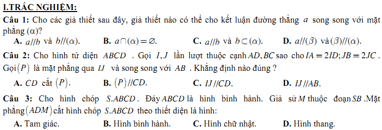 Đề kiểm tra 1 tiết Toán 11 Chương 2 Hình học - Đề 3 I Toploigiai