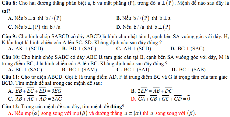 Đề kiểm tra 1 tiết Toán 11 Chương 3 Hình học - Đề 20 I Toploigiai