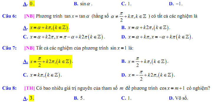 Đề kiểm tra 1 tiết Toán 11 Chương 1 Đại số - Đề 10 - Toploigiai