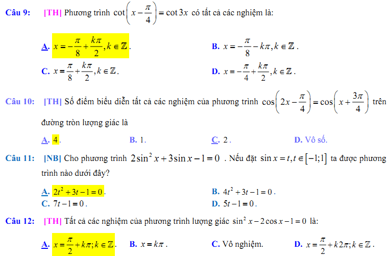 Đề kiểm tra 1 tiết Toán 11 Chương 1 Đại số - Đề 10 - Toploigiai