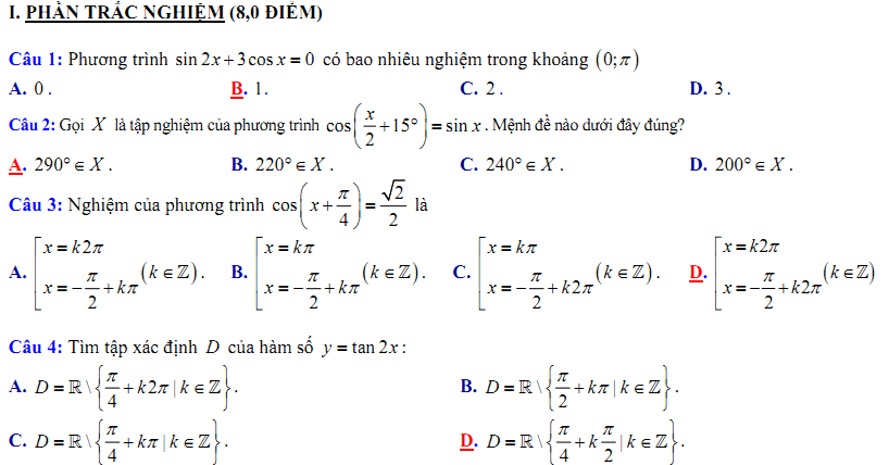 Đề kiểm tra 1 tiết Toán 11 Chương 1 Đại số - Đề 11 - Toploigiai