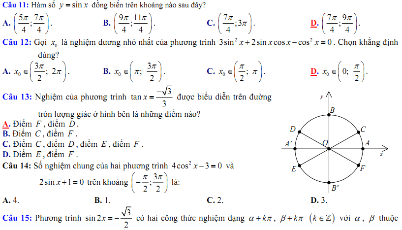 Đề kiểm tra 1 tiết Toán 11 Chương 1 Đại số - Đề 11 - Toploigiai