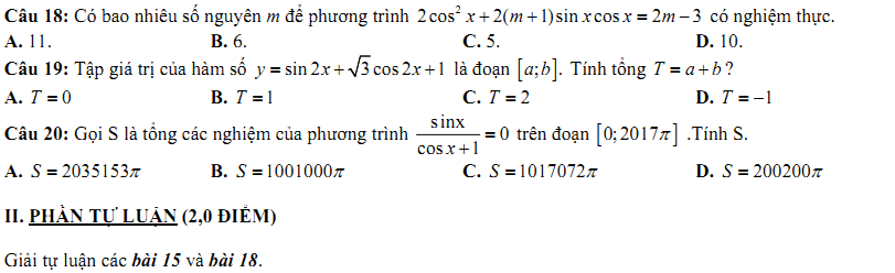 Đề kiểm tra 1 tiết Toán 11 Chương 1 Đại số - Đề 11 - Toploigiai