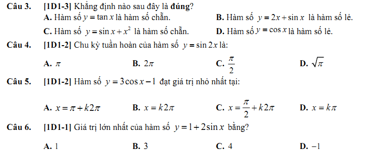Đề kiểm tra 1 tiết Toán 11 Chương 1 Đại số - Đề 13 I Toploigiai