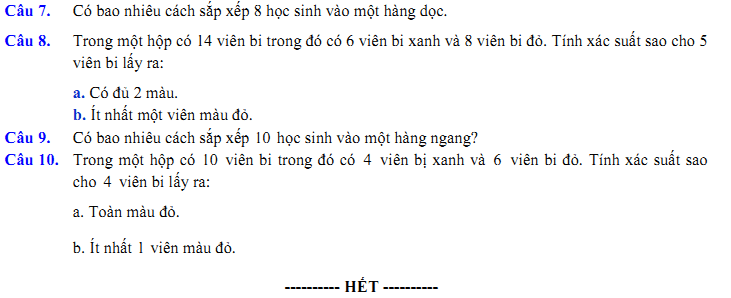 Đề kiểm tra 1 tiết Toán 11 Chương 2 Đại số - Đề 29  I Toploigiai