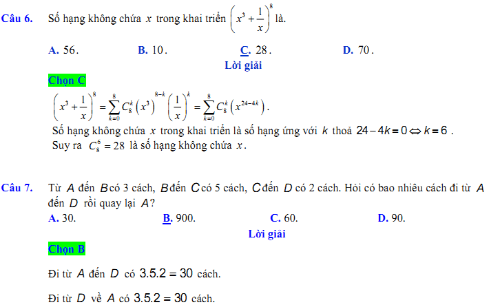 Đề kiểm tra 1 tiết Toán 11 Chương 2 Đại số - Đề 29  I Toploigiai