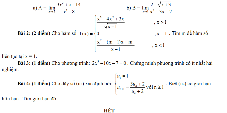 Đề kiểm tra 1 tiết Toán 11 Chương 4 Đại số - Đề 1 I Toploigiai