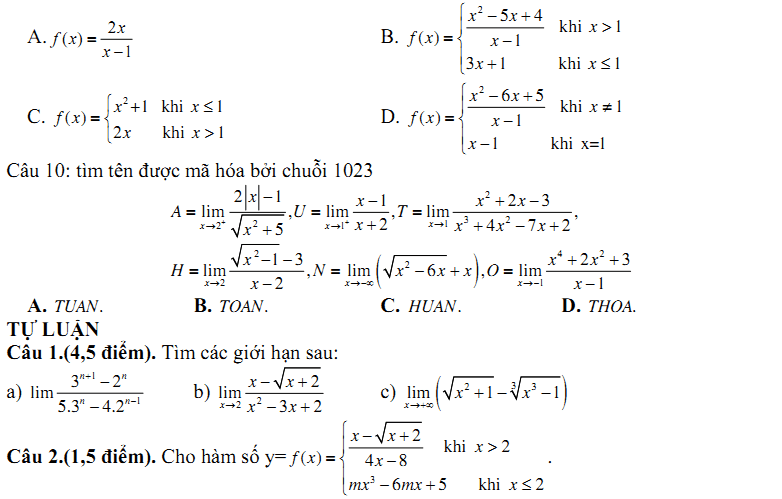 Đề kiểm tra 1 tiết Toán 11 Chương 4 Đại số - Đề 10 I Toploigiai