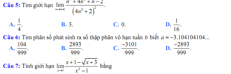 Đề kiểm tra 1 tiết Toán 11 Chương 4 Đại số - Đề 11 I Toploigiai