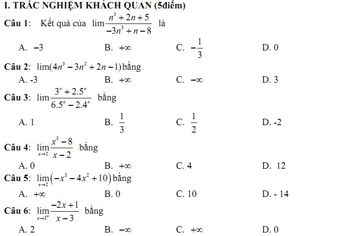 Đề kiểm tra 1 tiết Toán 11 Chương 4 Đại số - Đề 2 I Toploigiai