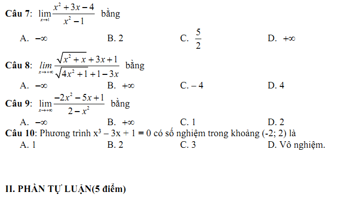 Đề kiểm tra 1 tiết Toán 11 Chương 4 Đại số - Đề 2 I Toploigiai