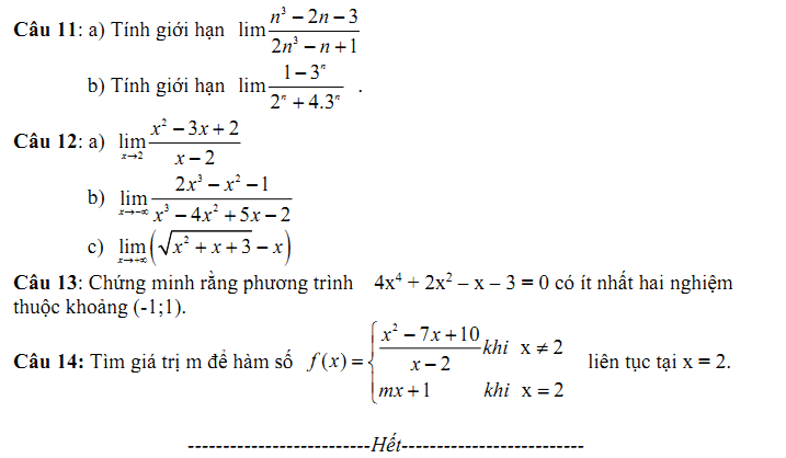 Đề kiểm tra 1 tiết Toán 11 Chương 4 Đại số - Đề 2 I Toploigiai