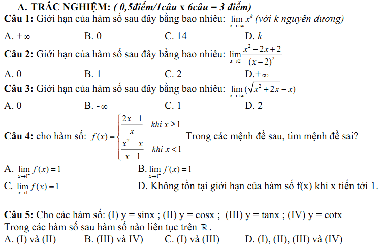 Đề kiểm tra 1 tiết Toán 11 Chương 4 Đại số - Đề 3 I Toploigiai
