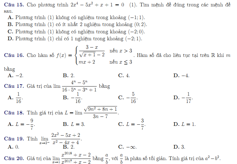 Đề kiểm tra 1 tiết Toán 11 Chương 4 Đại số - Đề 35 I Toploigiai