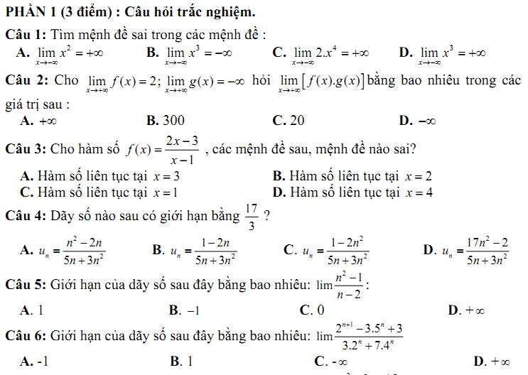 Đề kiểm tra 1 tiết Toán 11 Chương 4 Đại số - Đề 4 I Toploigiai