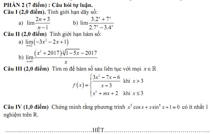 Đề kiểm tra 1 tiết Toán 11 Chương 4 Đại số - Đề 4 I Toploigiai