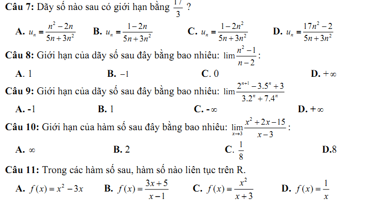Đề kiểm tra 1 tiết Toán 11 Chương 4 Đại số - Đề 5 I Toploigiai