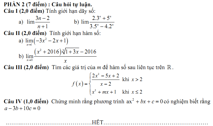 Đề kiểm tra 1 tiết Toán 11 Chương 4 Đại số - Đề 5 I Toploigiai