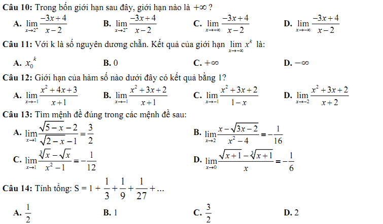 Đề kiểm tra 1 tiết Toán 11 Chương 4 Đại số - Đề 7 I Toploigiai