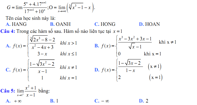 Đề kiểm tra 1 tiết Toán 11 Chương 4 Đại số - Đề 8 I Toploigiai