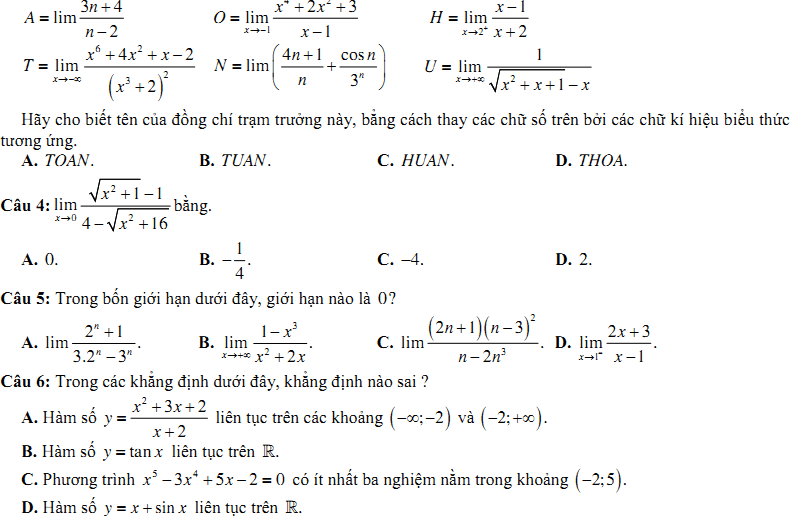 Đề kiểm tra 1 tiết Toán 11 Chương 4 Đại số - Đề 16 I Toploigiai