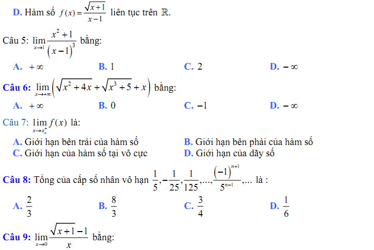 Đề kiểm tra 1 tiết Toán 11 Chương 4 Đại số - Đề 17 I Toploigiai