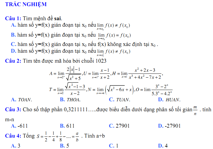 Đề kiểm tra 1 tiết Toán 11 Chương 4 Đại số - Đề 21 I Toploigiai