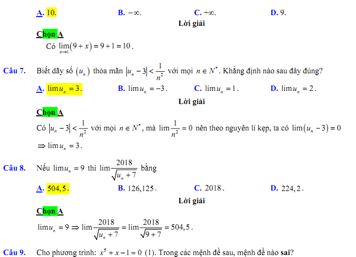 Đề kiểm tra 1 tiết Toán 11 Chương 4 Đại số - Đề 22 I Toploigiai