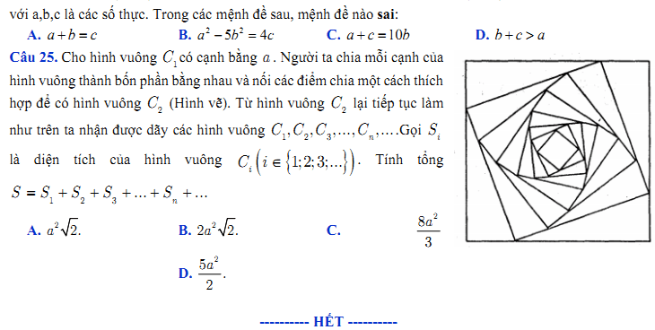 Đề kiểm tra 1 tiết Toán 11 Chương 4 Đại số - Câu 24 I 