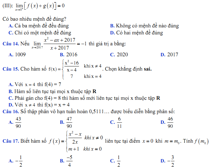 Đề kiểm tra 1 tiết Toán 11 Chương 4 Đại số - Đề 26 I Toploigiai