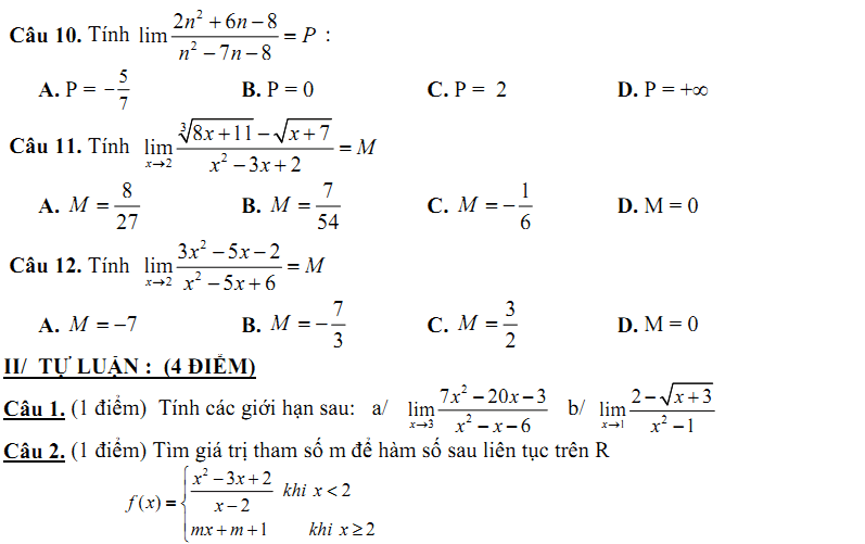 Đề kiểm tra 1 tiết Toán 11 Chương 4 Đại số - Đề 28 I Toploigiai
