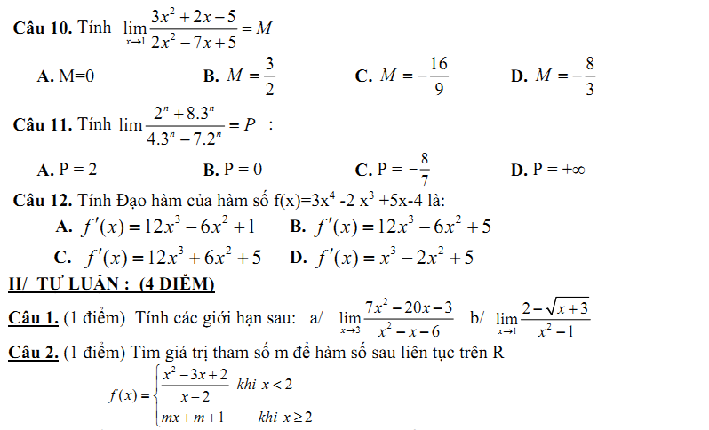 Đề kiểm tra 1 tiết Toán 11 Chương 4 Đại số - Đề 29 I Toploigiai