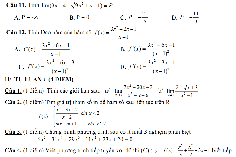 Đề kiểm tra 1 tiết Toán 11 Chương 4 Đại số - Đề 30 I Toploigiai