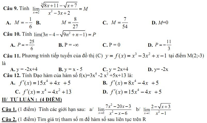 Đề kiểm tra 1 tiết Toán 11 Chương 4 Đại số - Đề 32 I Toploigiai